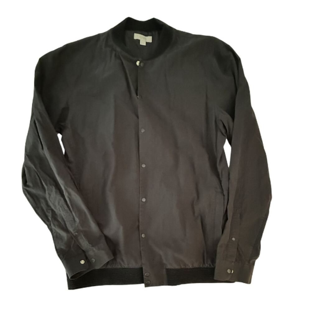COS Men's Navy Snap Button Lightweight Bomber Jacket Ribbed Trim Size S